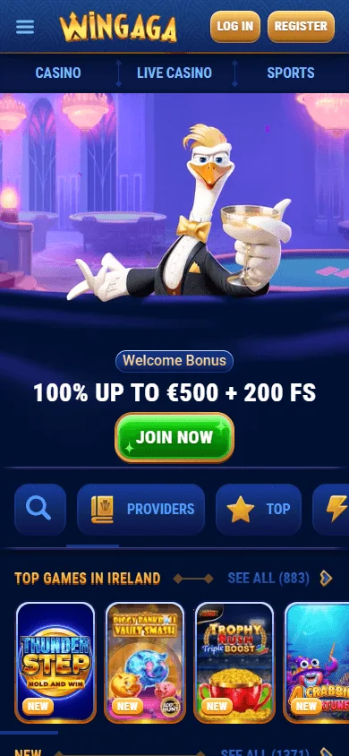 Wingaga Casino mobile home experience